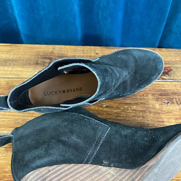 Lucky Brand Black Suede Yoniana Wedge Ankle Bootie Size 8.5M - Picture 7 of 11